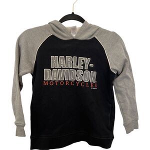 Harley-Davidson Big Boys Sweatshirt Gray Black Size 8/10 Hoodie Fleece Pullover